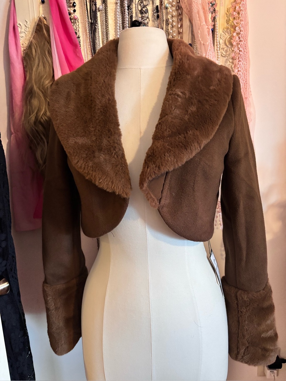 NWT Retro Stage Brown Faux Fur Cropped Bolero Shrug Jacket Size Medium